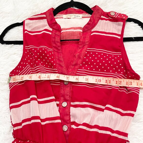 Women Rewind Retro Striped Polka Dot Belted Sleeveless Dress in Red Size Small - Picture 3 of 10